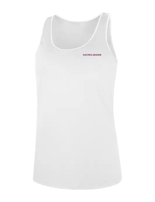 Womens White Perfect Tri Racerback Tank w/Haynes & Boone Logo