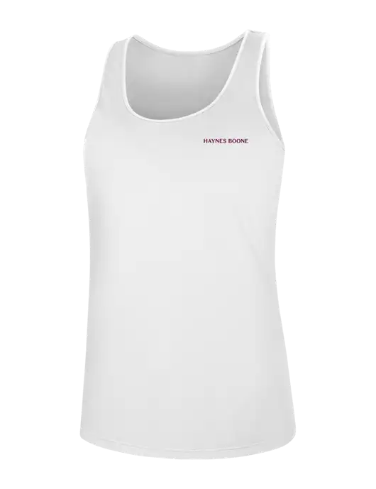 Womens White PosiCharge Competitor Racerback Tank w/Haynes & Boone Logo