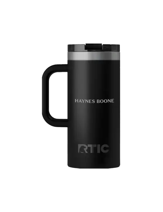 RTIC Road Trip 16 oz Black Travel Mug w/Haynes & Boone Logo