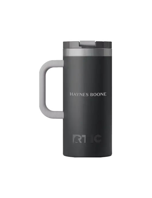 RTIC Road Trip 16 oz Charcoal Travel Mug w/Haynes & Boone Logo