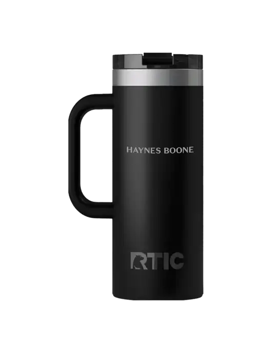 RTIC Road Trip 20 oz Black Travel Mug w/Haynes & Boone Logo