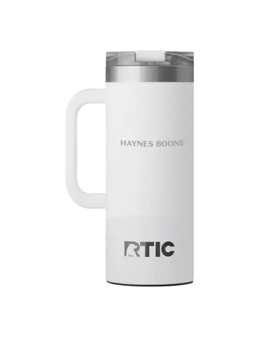 RTIC Road Trip 20 oz White Travel Mug w/Haynes & Boone Logo