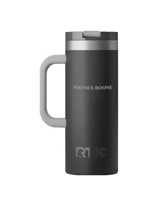 RTIC Road Trip 20 oz Charcoal Travel Mug w/Haynes & Boone Logo