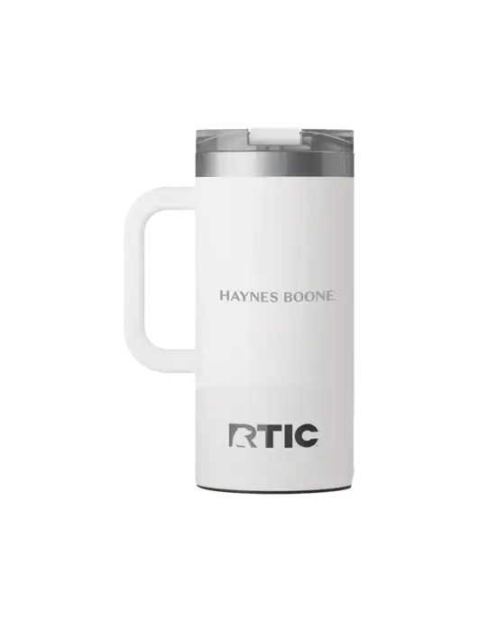 RTIC Road Trip 16 oz White Travel Mug w/Haynes & Boone Logo