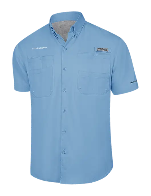 Columbia Light Blue PFG Tamiami II Short Sleeve Shirt w/Haynes & Boone Logo
