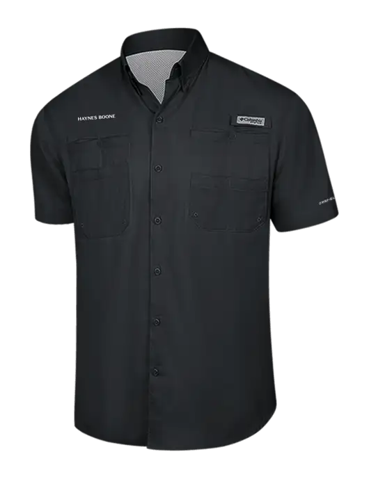 Columbia Black PFG Tamiami II Short Sleeve Shirt w/Haynes & Boone Logo