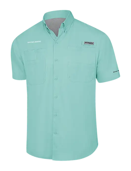 Columbia Very Light Green PFG Tamiami II Short Sleeve Shirt w/Haynes & Boone Logo