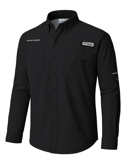 Columbia Black PFG Tamiami II Long SleeveShirt w/Haynes & Boone Logo