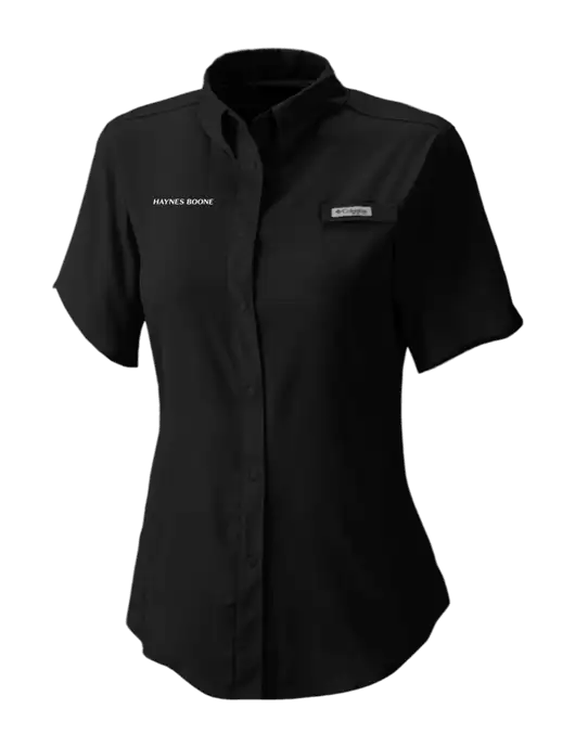 Columbia Black Womens PFG Tamiami II Short Sleeve Shirt w/Haynes & Boone Logo