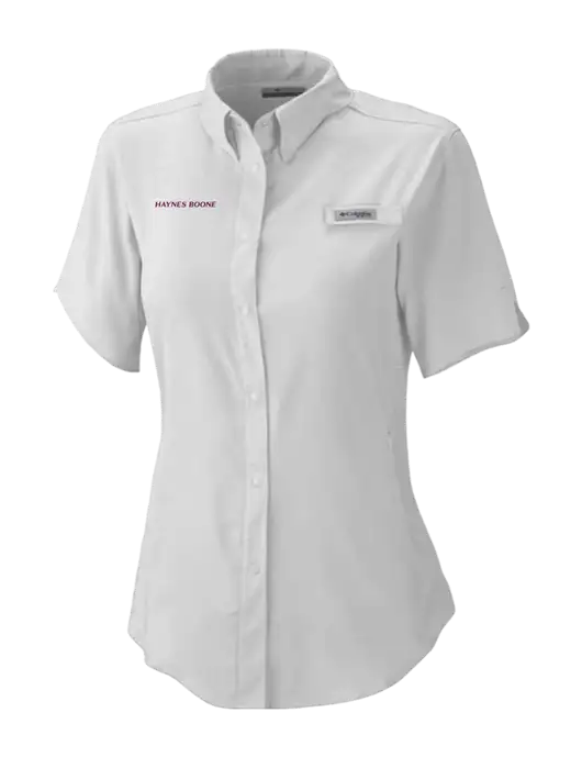 Columbia Grey Womens PFG Tamiami II Short Sleeve Shirt w/Haynes & Boone Logo