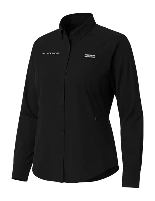 Columbia Black Womens PFG Tamiami II Long Sleeve Shirt w/Haynes & Boone Logo