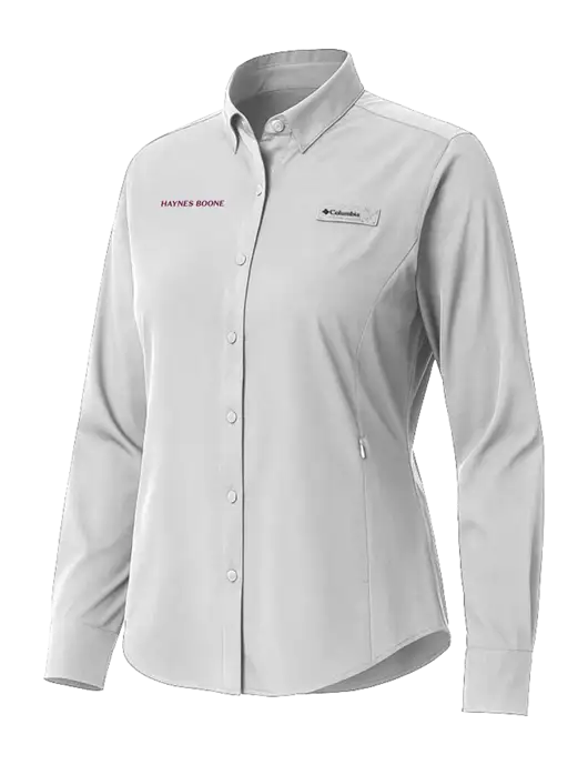 Columbia Grey Womens PFG Tamiami II Long Sleeve Shirt w/Haynes & Boone Logo