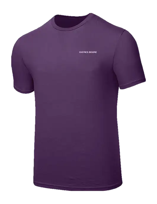 Seriously Soft Eggplant Purple T-Shirt w/Haynes & Boone Logo