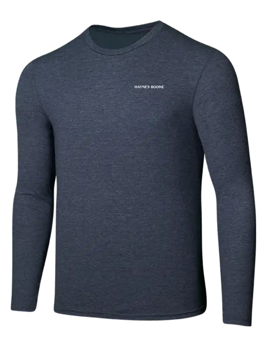 Seriously Soft Heathered Navy Long Sleeve T-Shirt w/Haynes & Boone Logo