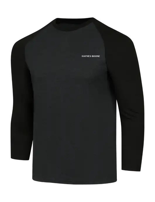 Simply Soft 3/4 Sleeve Black/Black Frost Ring Spun Cotton T-Shirt w/Haynes & Boone Logo