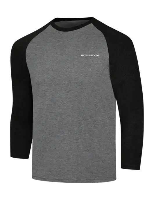 Simply Soft 3/4 Sleeve Black Frost/Grey Frost Ring Spun Cotton T-Shirt w/Haynes & Boone Logo