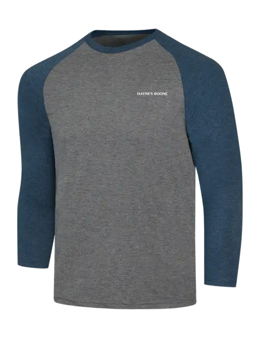 Simply Soft 3/4 Sleeve Navy Frost/Grey Frost Ring Spun Cotton T-Shirt w/Haynes & Boone Logo