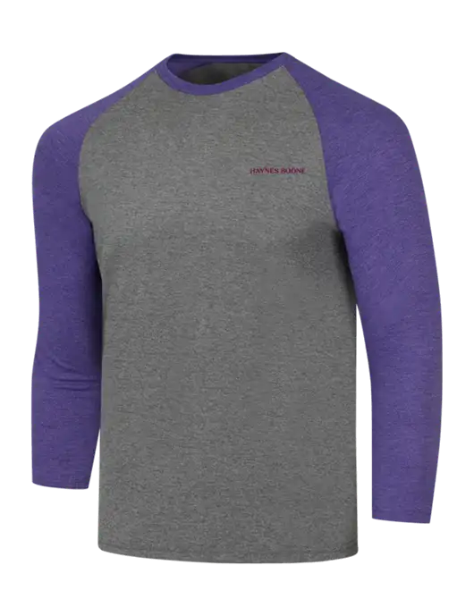 Simply Soft 3/4 Sleeve Purple Frost/Grey Frost Ring Spun Cotton T-Shirt w/Haynes & Boone Logo
