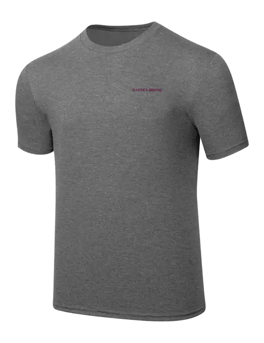 Simply Soft Heathered Medium Grey 4.5oz  Poly/Combed Ring Spun Cotton T-Shirt w/Haynes & Boone Logo