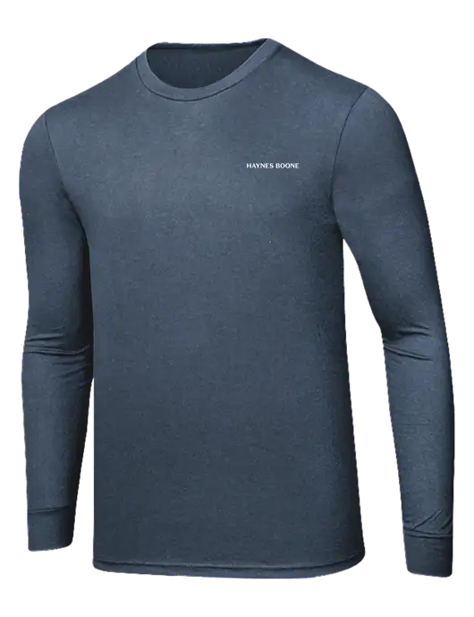 Simply Soft Long Sleeve Navy Frost 4.5 oz, Poly/Combed Ring Spun Cotton T-Shirt w/Haynes & Boone Logo