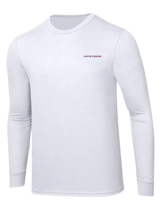 Simply Soft Long Sleeve White 4.5 oz, Poly/Combed Ring Spun Cotton T-Shirt w/Haynes & Boone Logo