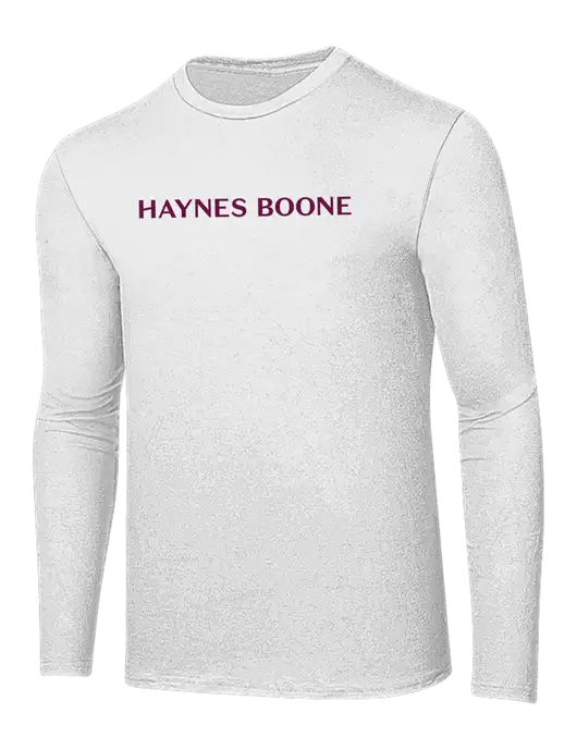 Ring Spun White 4.5 oz Long Sleeve T-Shirt w/Haynes & Boone Logo