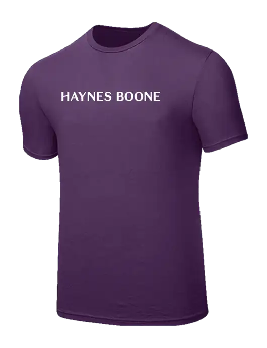 Seriously Soft Eggplant Purple T-Shirt w/Haynes & Boone Logo
