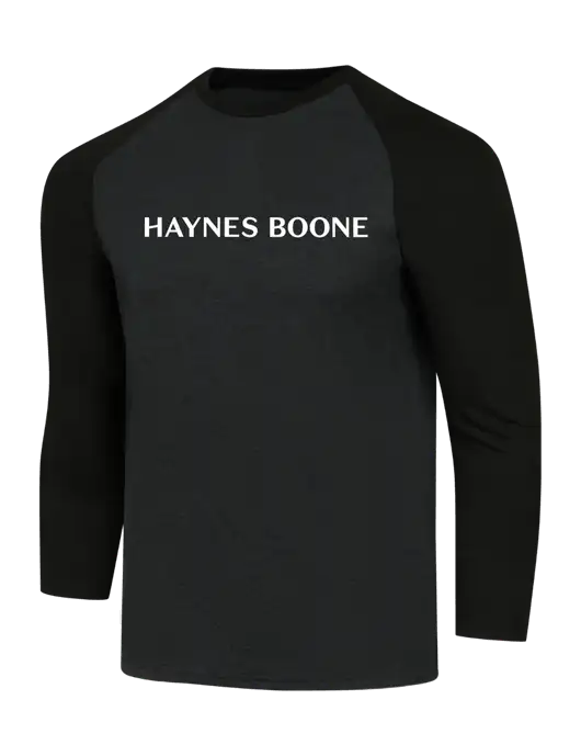 Simply Soft 3/4 Sleeve Black/Black Frost Ring Spun Cotton T-Shirt w/Haynes & Boone Logo