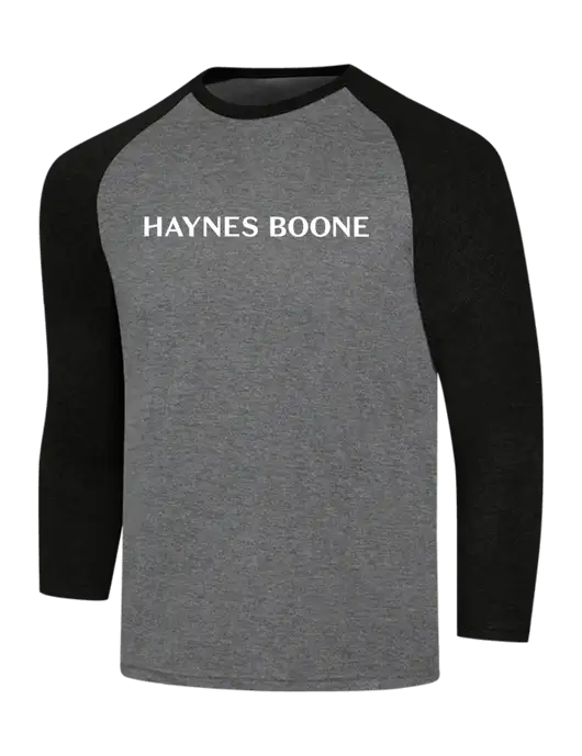 Simply Soft 3/4 Sleeve Black Frost/Grey Frost Ring Spun Cotton T-Shirt w/Haynes & Boone Logo