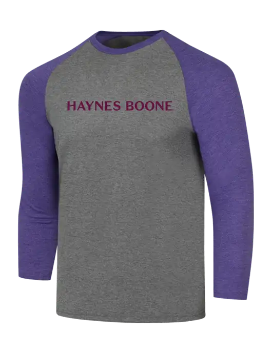 Simply Soft 3/4 Sleeve Purple Frost/Grey Frost Ring Spun Cotton T-Shirt w/Haynes & Boone Logo