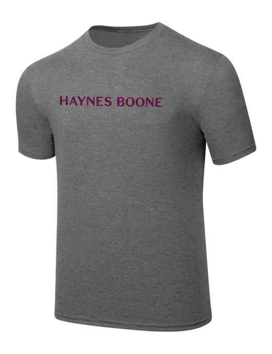 Simply Soft Heathered Medium Grey 4.5oz  Poly/Combed Ring Spun Cotton T-Shirt w/Haynes & Boone Logo