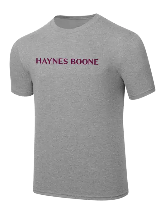 Simply Soft Heathered Light Grey 4.5oz  Poly/Combed Ring Spun Cotton T-Shirt w/Haynes & Boone Logo