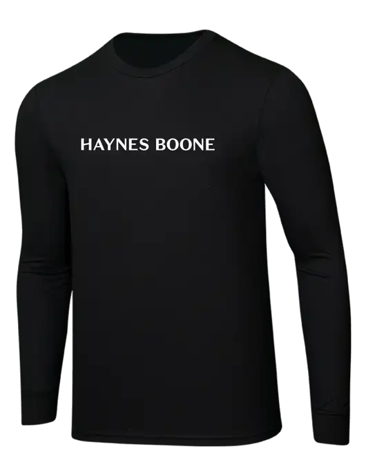 Simply Soft Long Sleeve Black 4.5 oz, Poly/Combed Ring Spun Cotton T-Shirt w/Haynes & Boone Logo