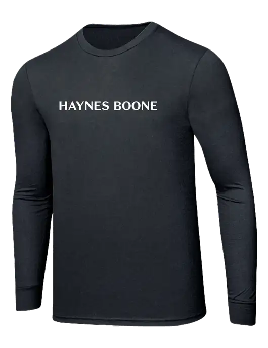 Simply Soft Long Sleeve Black Frost 4.5 oz, Poly/Combed Ring Spun Cotton T-Shirt w/Haynes & Boone Logo