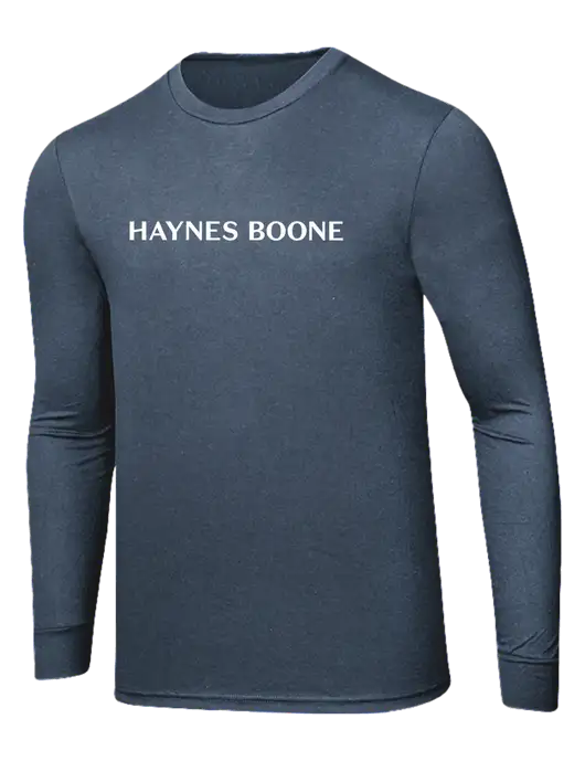 Simply Soft Long Sleeve Navy Frost 4.5 oz, Poly/Combed Ring Spun Cotton T-Shirt w/Haynes & Boone Logo