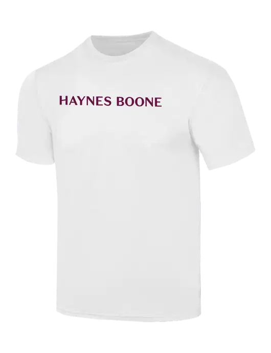 Simply Soft White 4.5oz  Poly/Combed Ring Spun Cotton T-Shirt w/Haynes & Boone Logo