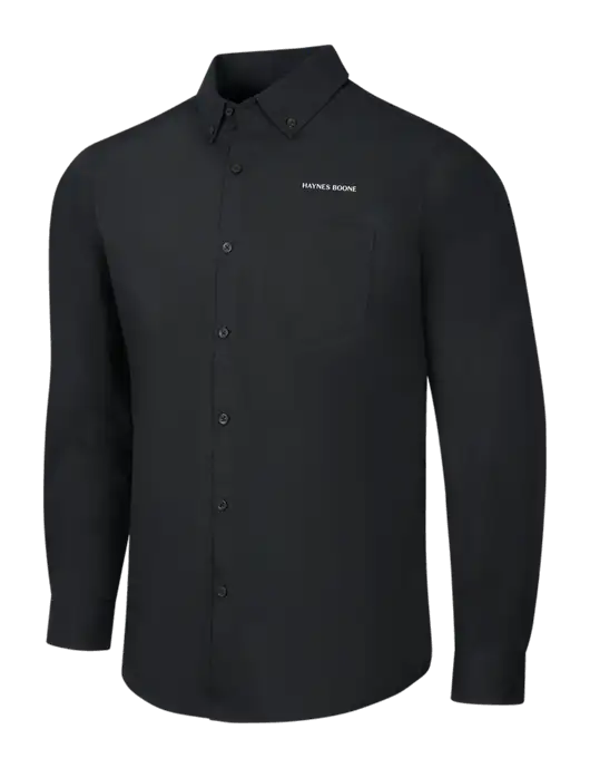 Black Long Sleeve Carefree Poplin Shirt w/Haynes & Boone Logo