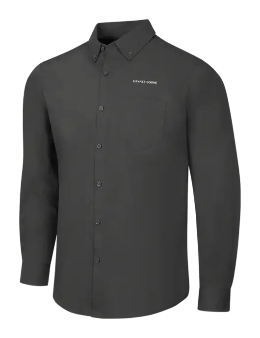 Dark Grey Long Sleeve Carefree Poplin Shirt w/Haynes & Boone Logo
