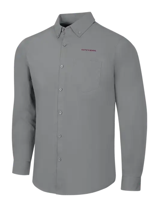 Medium Grey Long Sleeve Carefree Poplin Shirt w/Haynes & Boone Logo