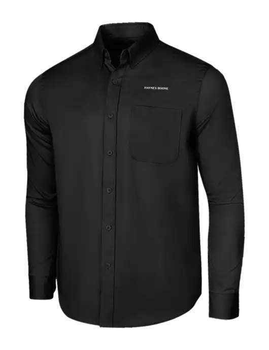 Long Sleeve Deep Black Superpro React Twill Shirt w/Haynes & Boone Logo