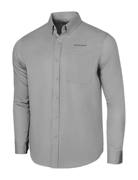 Long Sleeve Light Grey Superpro React Twill Shirt w/Haynes & Boone Logo