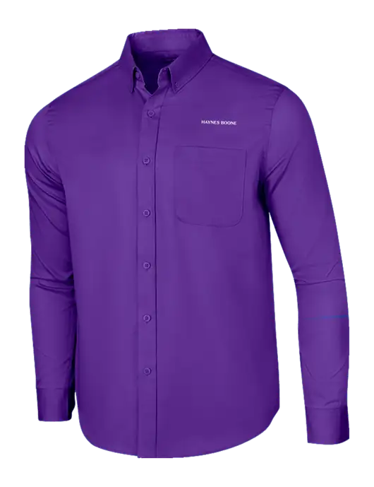 Long Sleeve Purple Superpro React Twill Shirt w/Haynes & Boone Logo