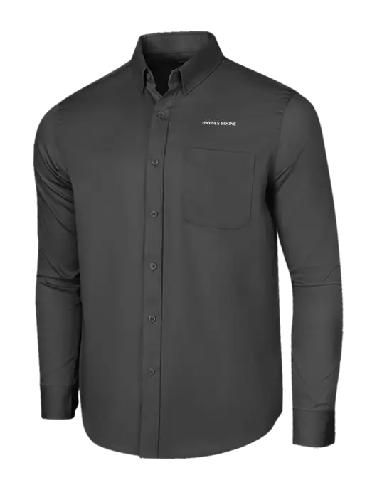 Long Sleeve Dark Grey Superpro React Twill Shirt w/Haynes & Boone Logo