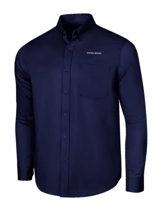 Long Sleeve Navy Superpro React Twill Shirt w/Haynes & Boone Logo