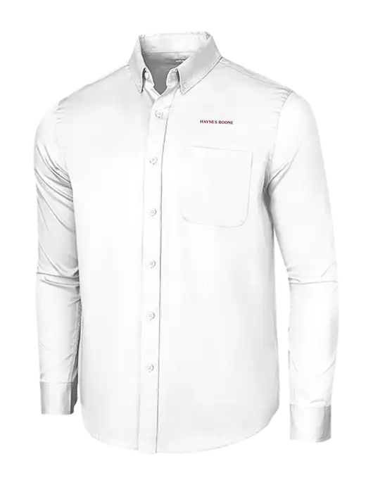 Long Sleeve White Superpro React Twill Shirt w/Haynes & Boone Logo