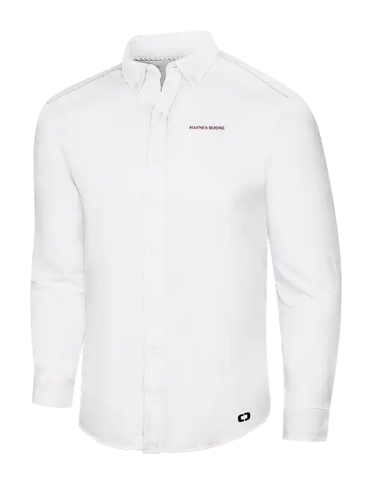 OGIO Bright White Modern Code Stretch Button-Up Shirt w/Haynes & Boone Logo