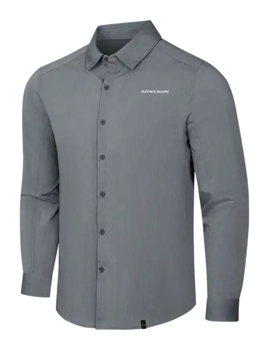 OGIO Medium Grey Heather Commuter Woven Shirt w/Haynes & Boone Logo