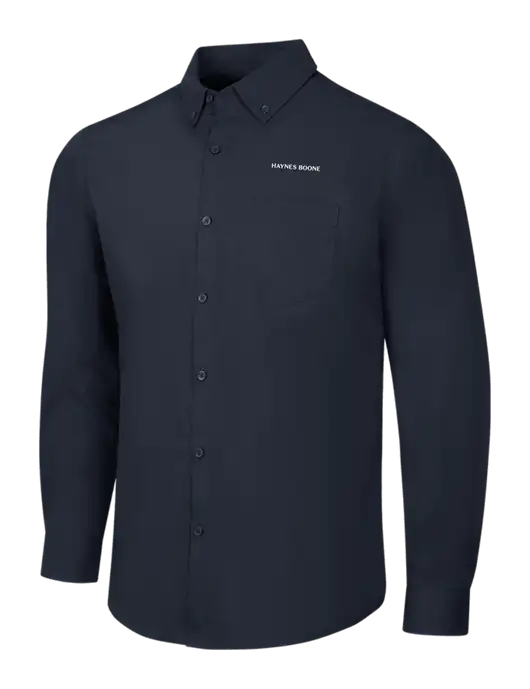 Navy Long Sleeve Carefree Poplin Shirt w/Haynes & Boone Logo