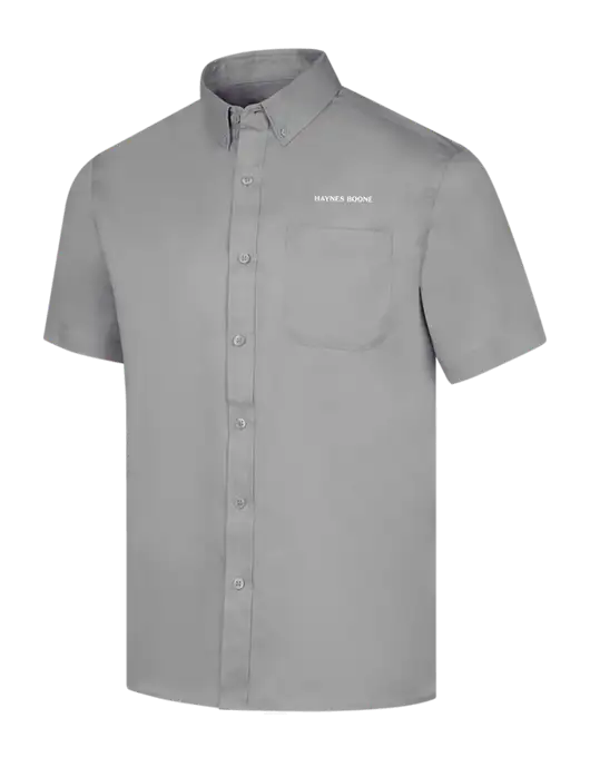 Short Sleeve Light Grey Superpro React Twill Shirt w/Haynes & Boone Logo