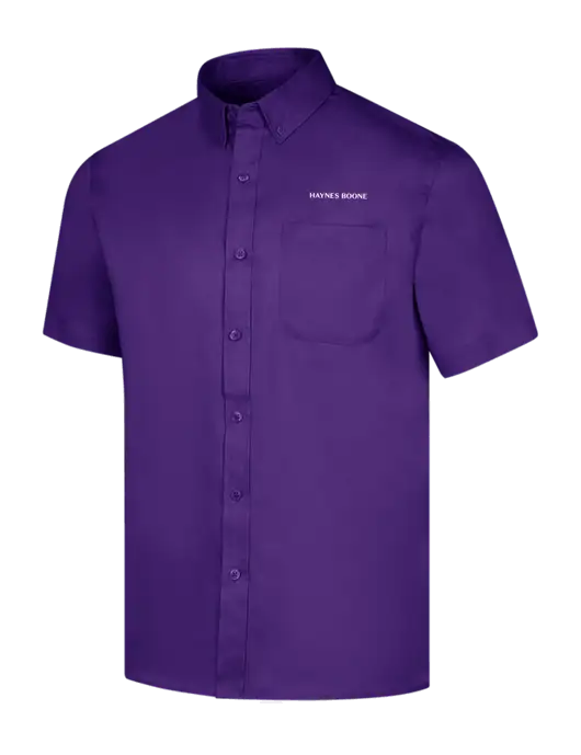 Short Sleeve Purple Superpro React Twill Shirt w/Haynes & Boone Logo